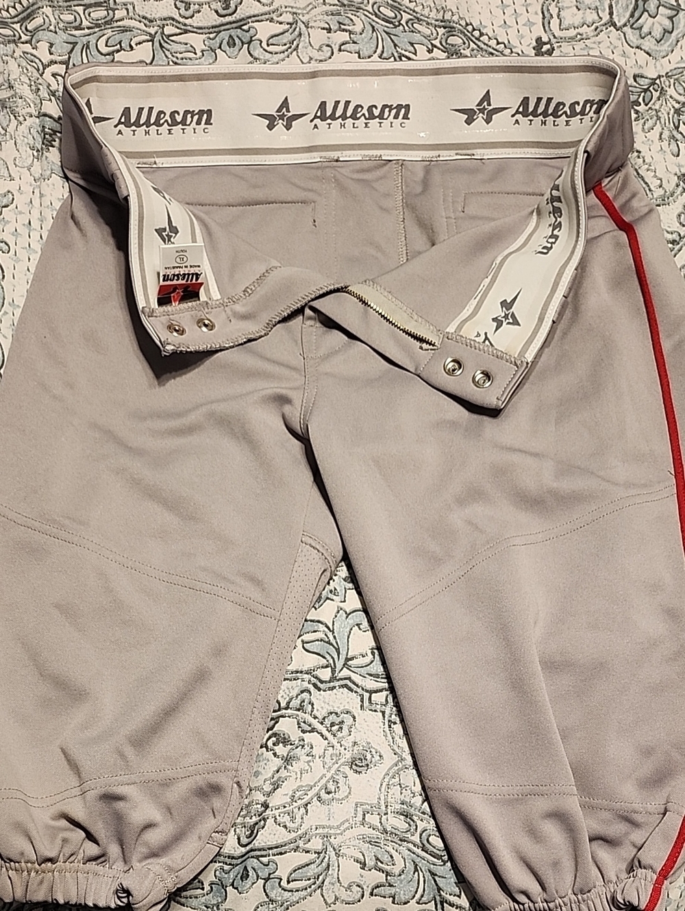 Alleson Athletic Kids' Light Gray Sweatpants with Red Stripe